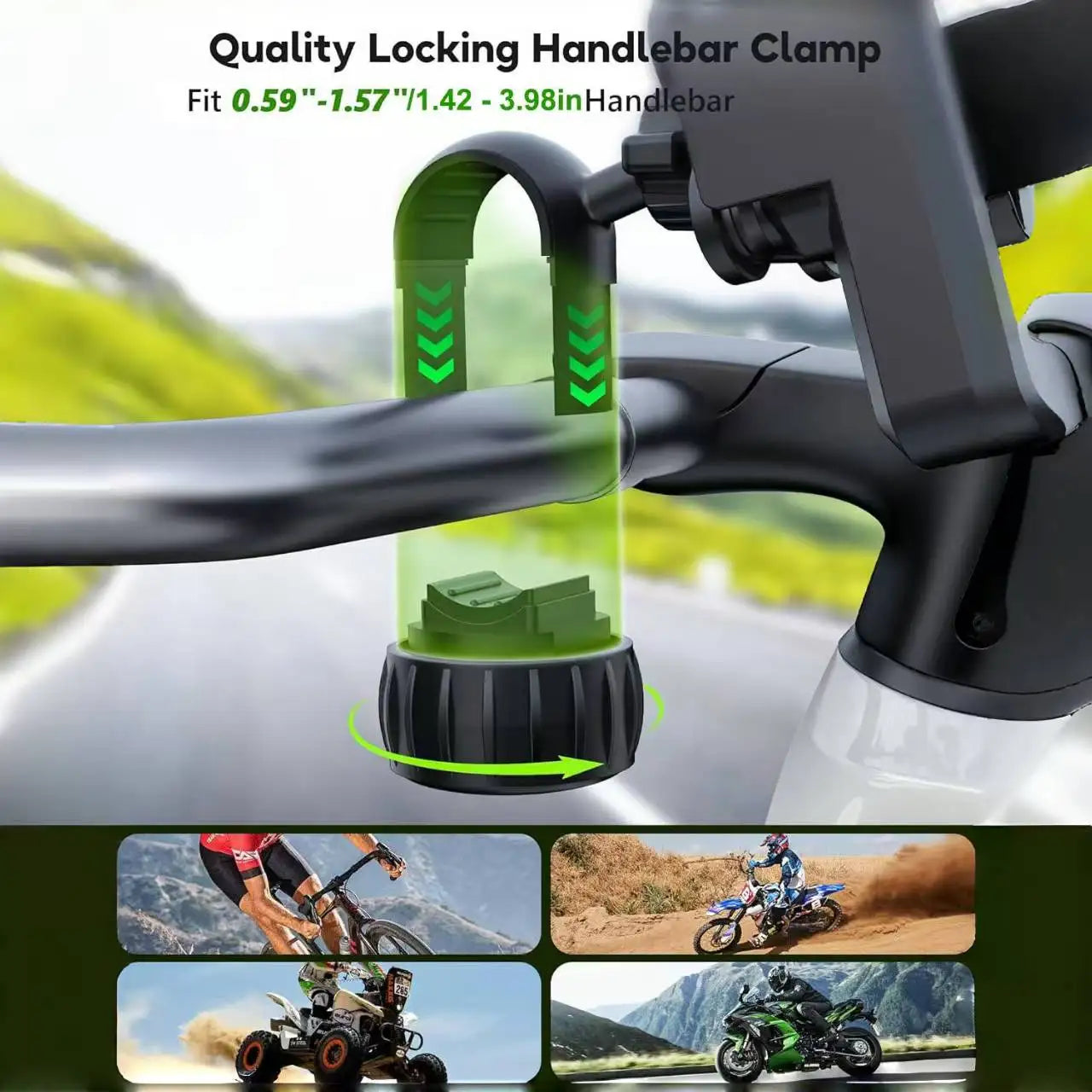 New Motorcycle Phone Mount with Vibration Dampener - 30s Tool-Free Install & Quick Lock, Universal for Bike/MTB, Fit 4-7" Phones