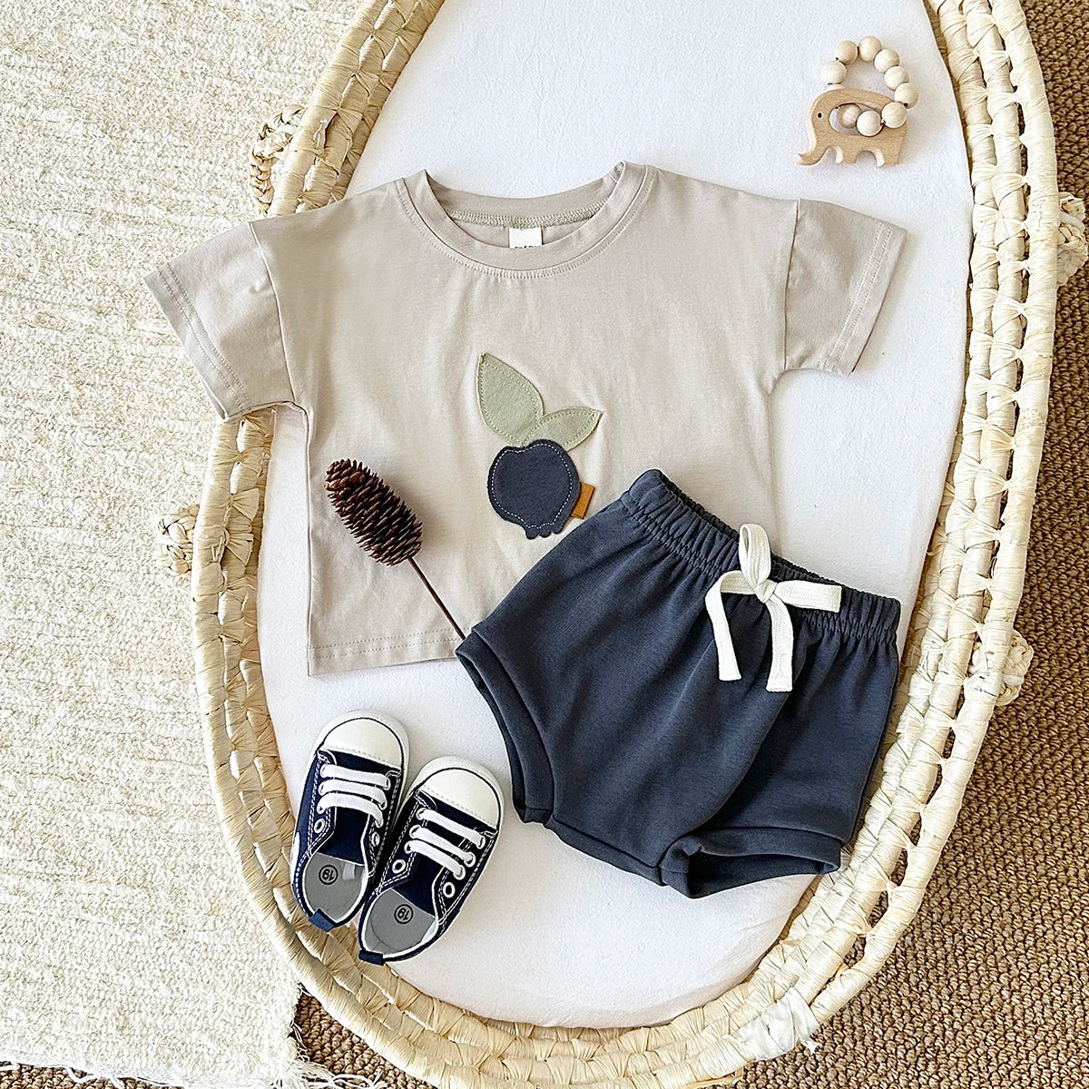 2Pcs Set Baby Boy Girl Clothing Toddler Baby Summer Clothes Blueberry Patch T-shirt+Shorts Newborn Boy Girl Summer Outfits