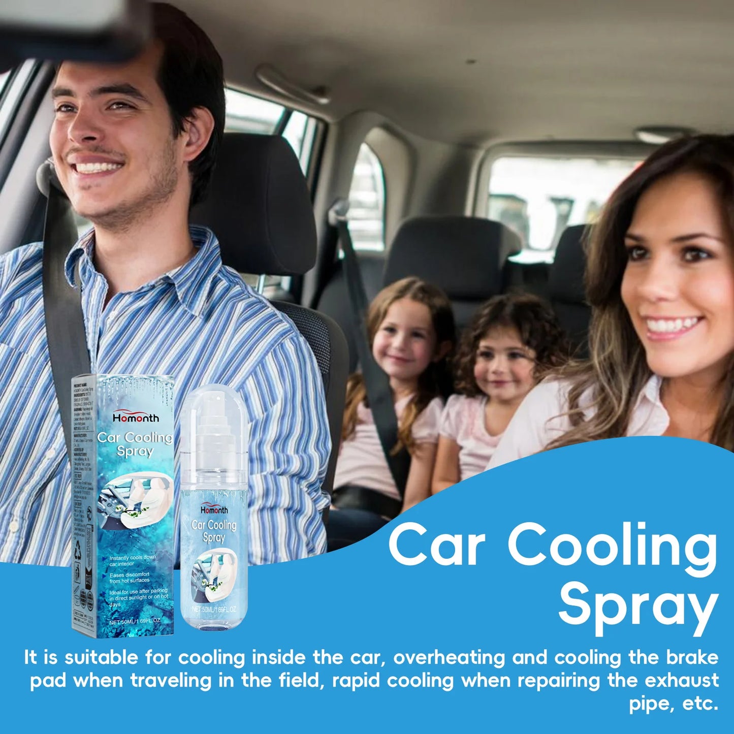 Car Cooling Spray Endothermic Evaporation Reduce Surface Heat Heatstroke Prevention Comfortable Driving Rapid Cooling Agent 50ml