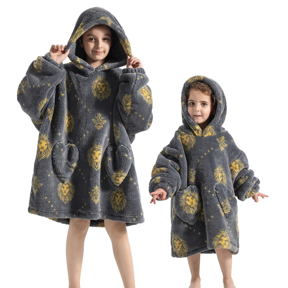 Halloween Pumpkin Hoodies for Boys Girls Winter Thick Flannel Hooded Sweatshirts Kids Clothing Children Oversized Blanket Hoodie