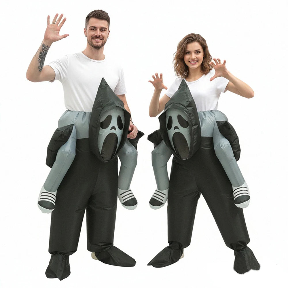 Halloween Ghost Inflatable Costume Scary Cosplay Outfit Ghost Back-Carry Pants Inflatable Cycling Carniva Party Costume Props