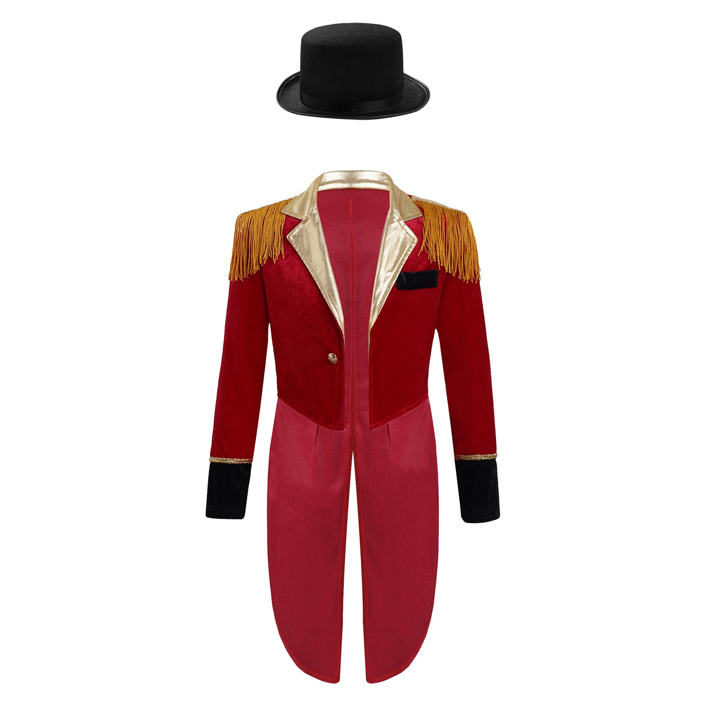 Boys Circus Halloween Performance Costume for Kids Dress Up Party Long Sleeve Lapel Tassel Tailcoat Felt Hat Ringmaster Cosplay