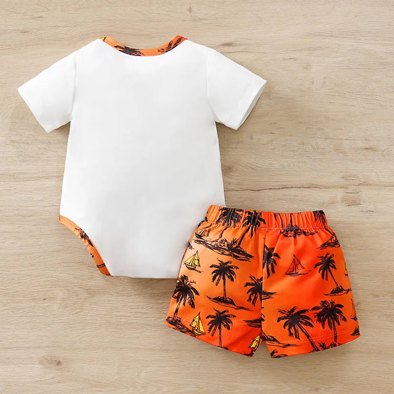 Baby Set Triangle Jumpsuit and Shorts 2PCS Holiday Coconut Tree Seaside 0-18 Months Newborn Knitted Toddler Comfortable Trendy
