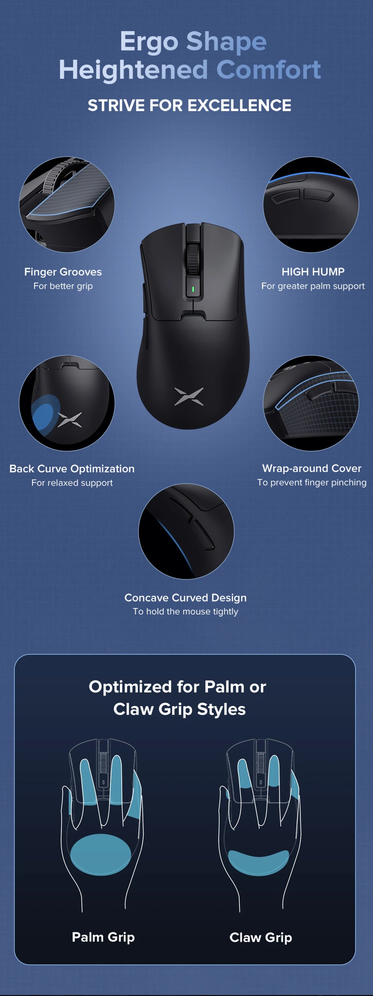 Delux M900 SE Wireless Gaming Mouse Ergonomic Mice PAW3311 12000DPI Lightweight 63g for Right Big Hands PC Laptop Gamer