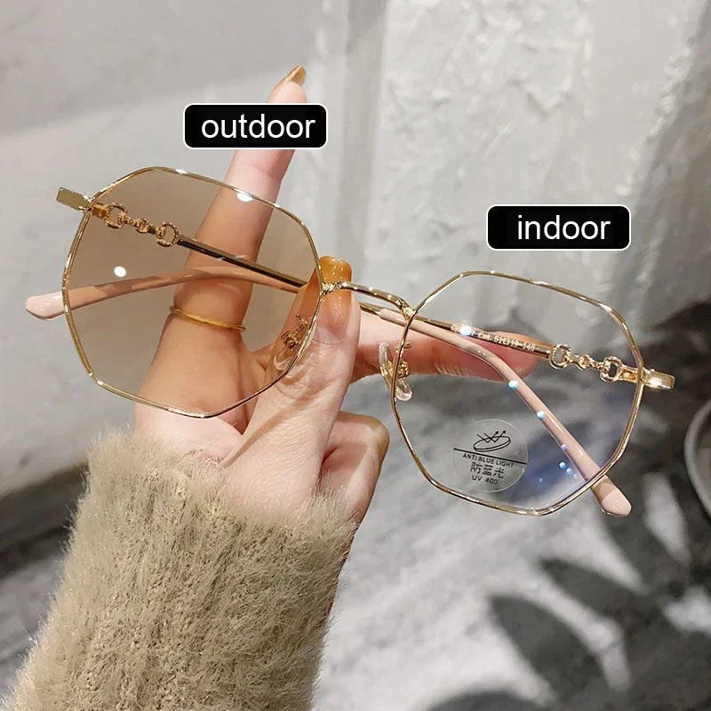 Women's Intelligent Photochromic Minus Diopter Glasses Outdoor Color Changing Sunglasses Trendy Myopia Prescription Eyeglasses
