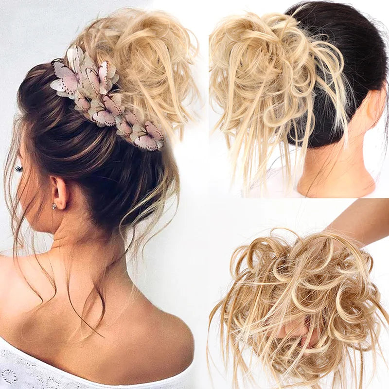 Synthetic Hair Bun Extensions Messy Curly Elastic Hair Scrunchies Hairpieces Synthetic Chignon Donut Updo Hair Pieces for Women