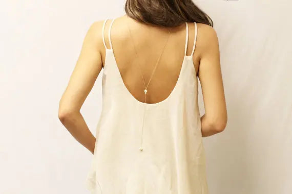 Body Jewelry Sexy Women's Pearl Back Chain Necklace Bikini Beach Crossover Back Jewelry Wedding Back Dress Accessories