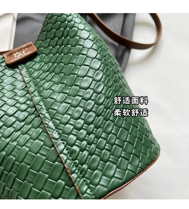 Women's Woven Bucket Bags Crossbody Purse, Elegant Tote for Travel & Formal Events, Durable Wipe-Clean Luxury Handbag