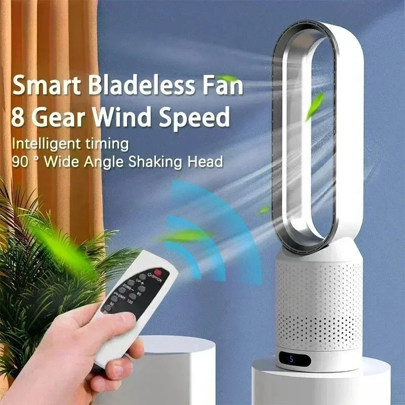 Smart Bladeless Fan 8 Gear Wind Speed Intelligent Timing 90° Shaking Head Remote Control Quiet Desktop Fan for Office Bedroom