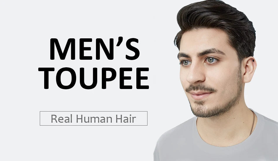 Men Toupee Lace NPU Human Hair Wig Indian Human Hair System Male Hairpiece Natural Wave Hair Pre-Plucked Hairline With Grey Hair