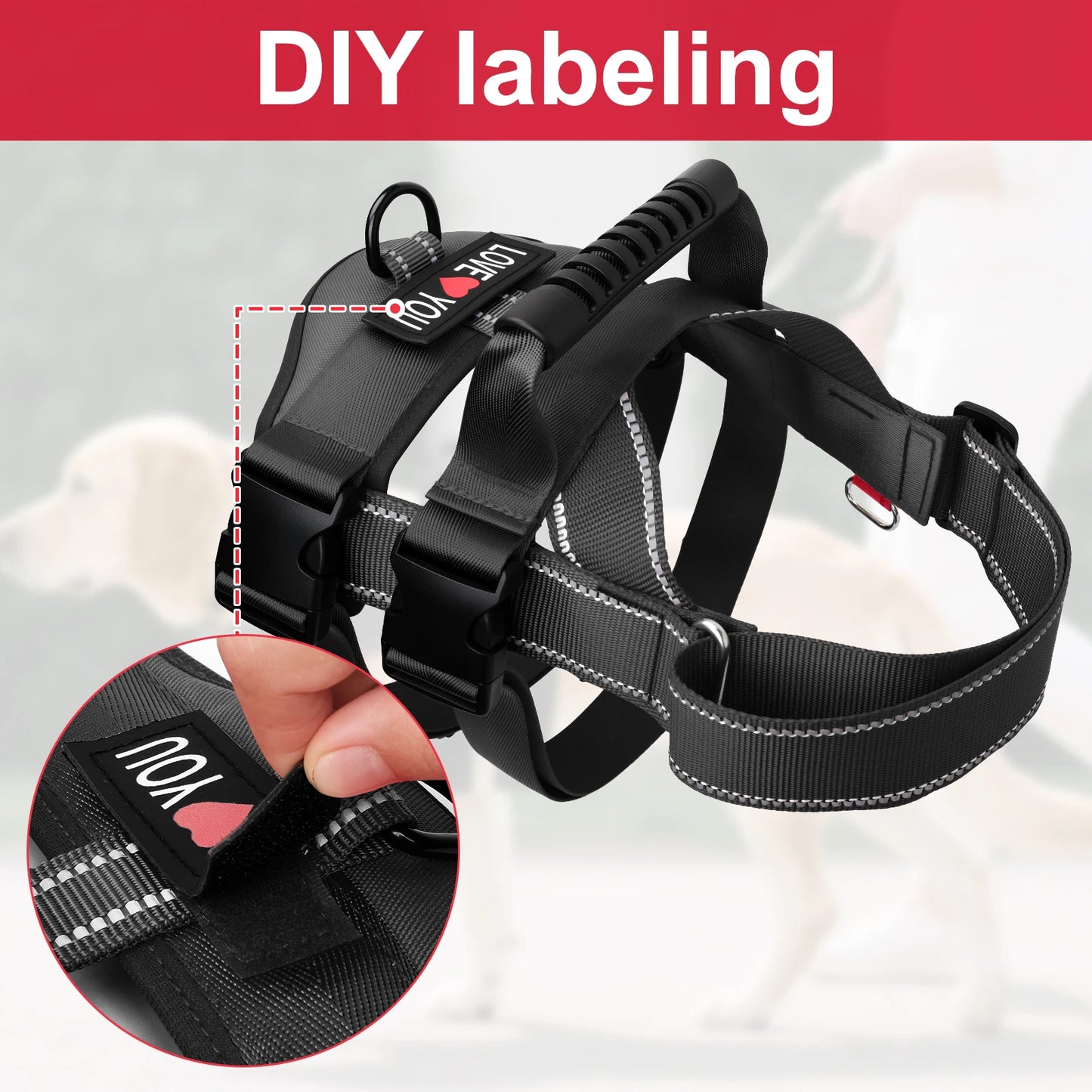 No Pull Dog Harness Adjustable Dog Harness With 5pcs Dog Patch Breathable Reflective Pet Harness for Small Medium Large Dogs