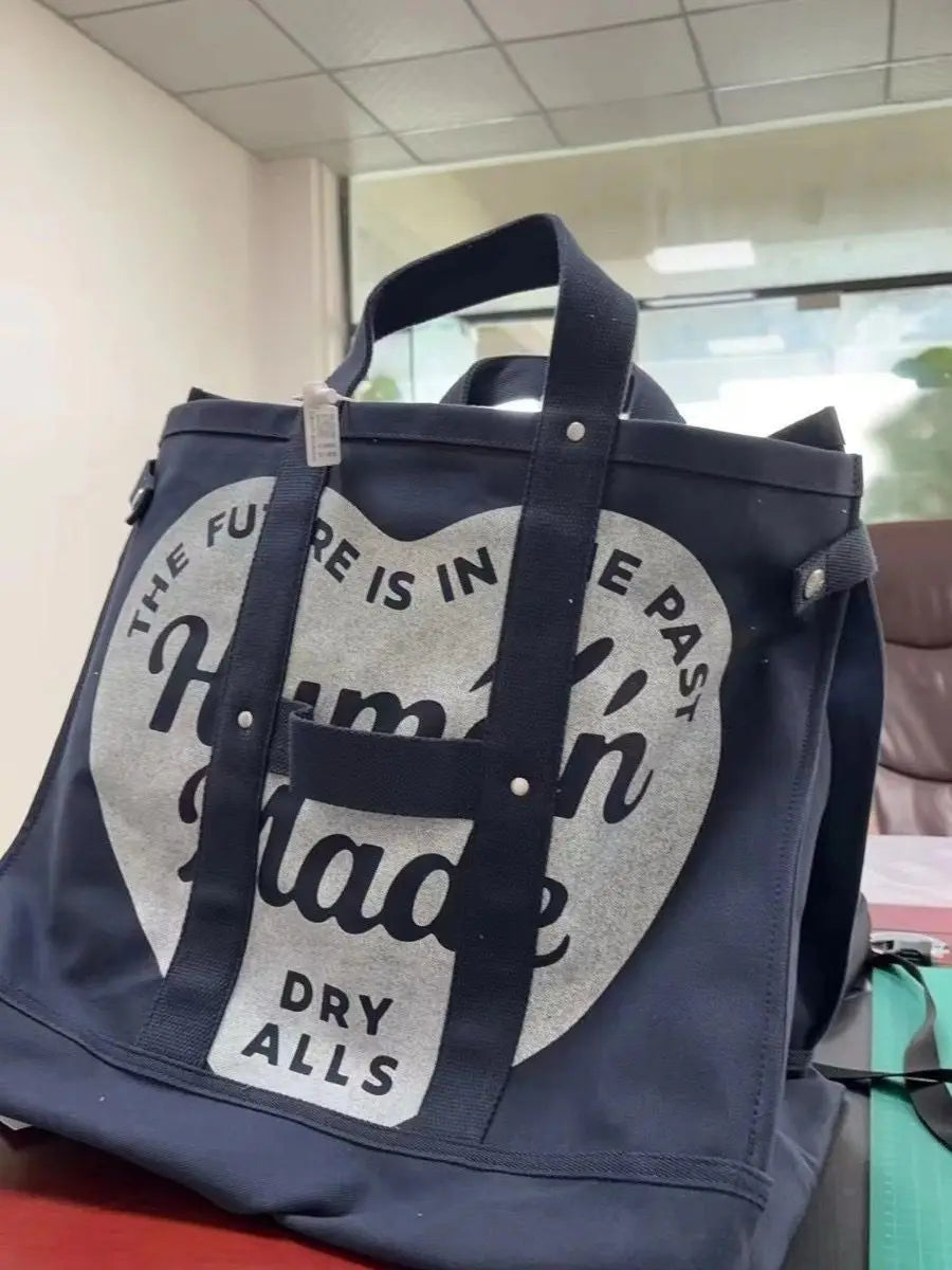 HUMAN MADE Canvas Tote Large Heart Print Heavy Duty Cotton Shoulder Bag Casual