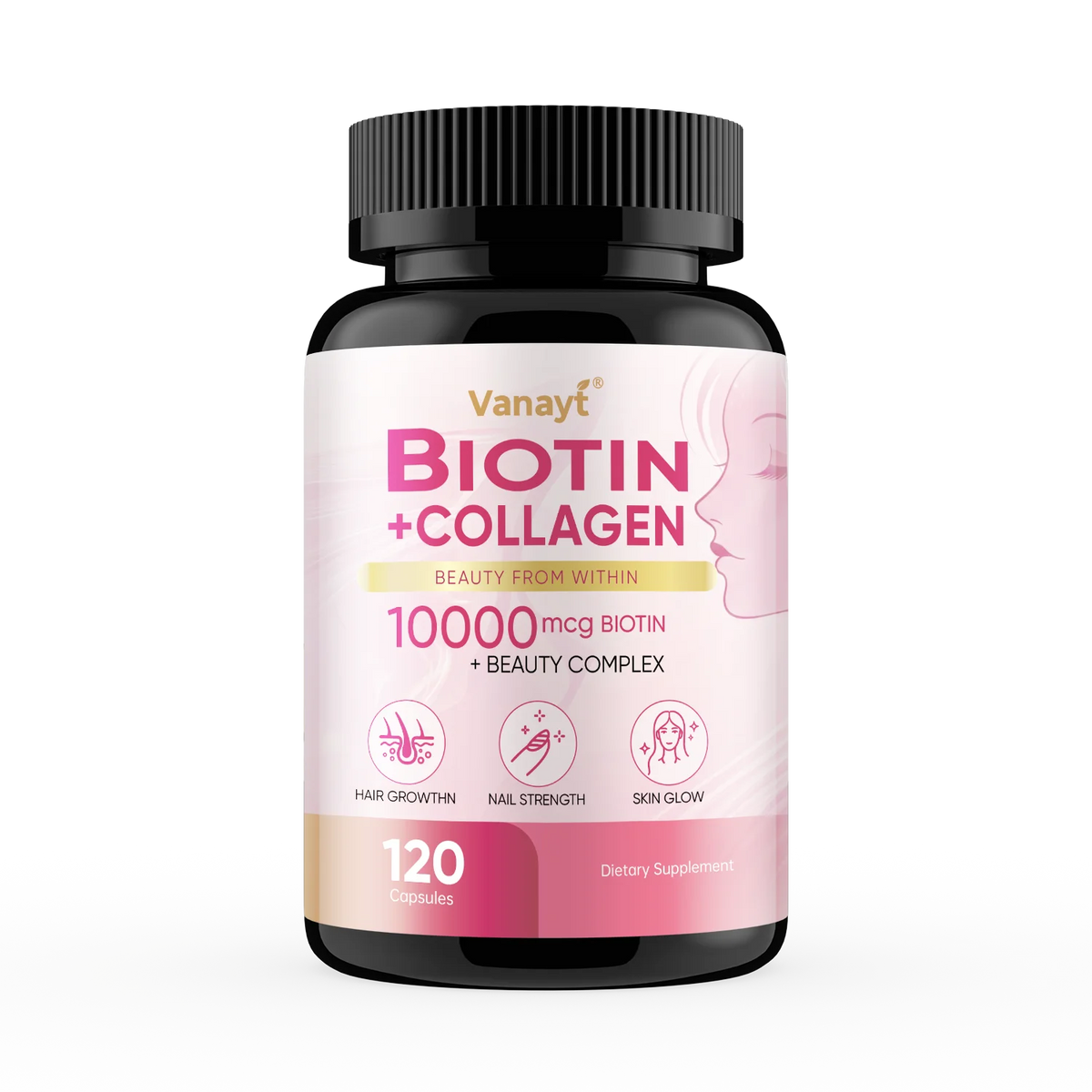 Biotin Collagen - Nourishes The Skin, Slows Down Aging, Promotes Healthy Hair, Strong Nails, and Improves Intestinal Digestion 120 Capsules
