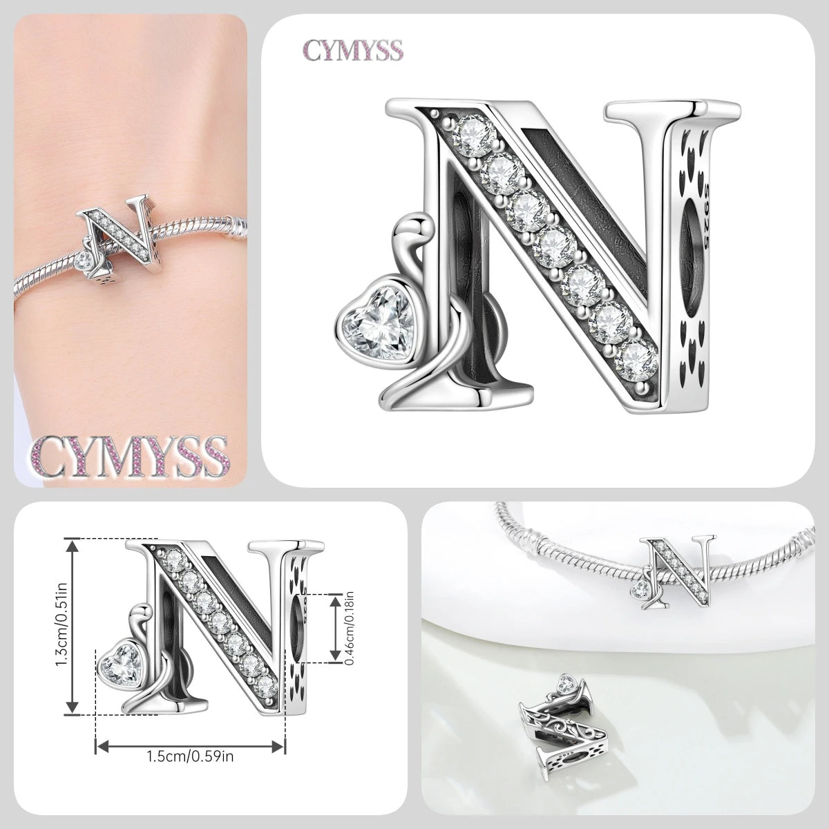 2026 New 925 Sterling Silver Zircon Scroll Grass Pattern 26 Letter Bead Charms for Women Fit DIY Bracelet Necklace Jewelry Gift