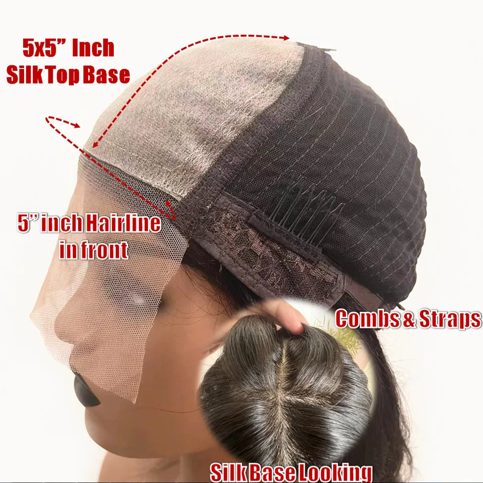Side Part Dark Brown Highlight Glueless Human Hair Straight 13x6/360 Lace Front Wigs #4/6 Pre Plucked Brazilian 5x5 Silk Top Wig