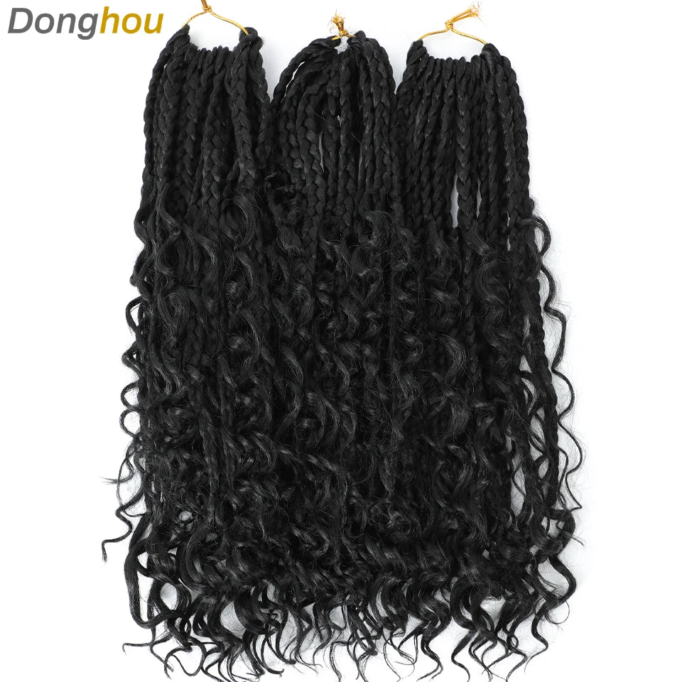 14 18 24 Inch Boho Box Braids Crochet Braids Curly Ends 1B 30 27 #4 Bug 8 Colors Ombre Goddess Bohemian Box Braids Crochet Hair