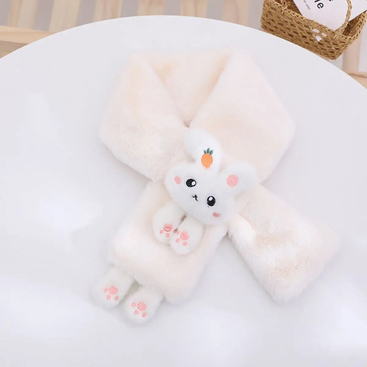 Boys Girls Winter Scarfs Thick Plush Cross Children's Scarf Baby Bib Cute Cartoon Rabbit Faux Fur Neck Protection Warm Shawl