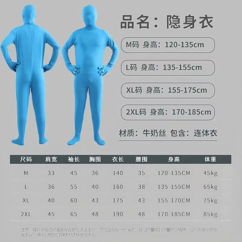 Halloween Cosplay Adult Male Solid Color Tight Fitting Invisibility Cloak Clothing Black Man Jumpsuit Invisibility Man Children'