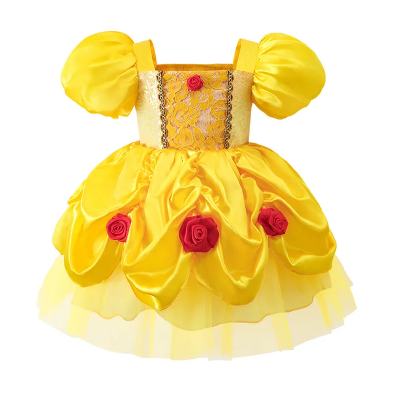 Baby Girls Belle Princess Outfit Anna Elsa Infant Baby Dress Kids Romper Witch Halloween Cosplay Clothes Birthday Costume Dress