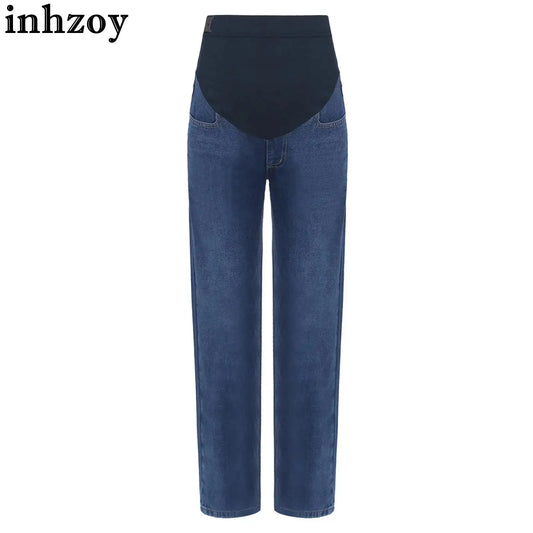 Pregnant Women Fashion Casual Wide-Leg Jeans Adjustable High Waist Belly Support Denim Pants Maternity Clothing for Daily Party