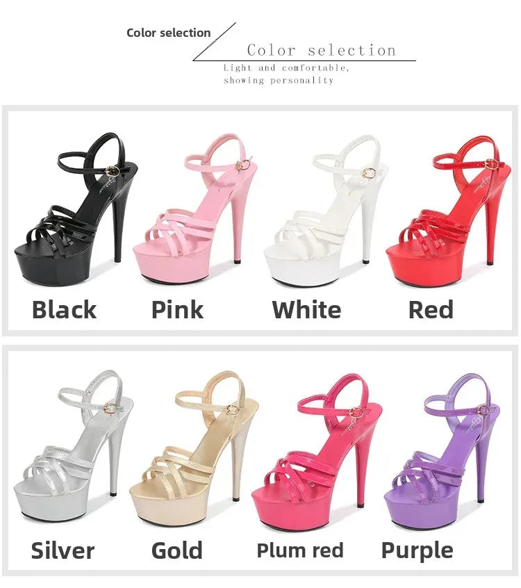 High Heels Model Sexy Black Waterproof Platform 15cm Ultra High Heel Sandals Women Summer Show off Tool for Women Shoes