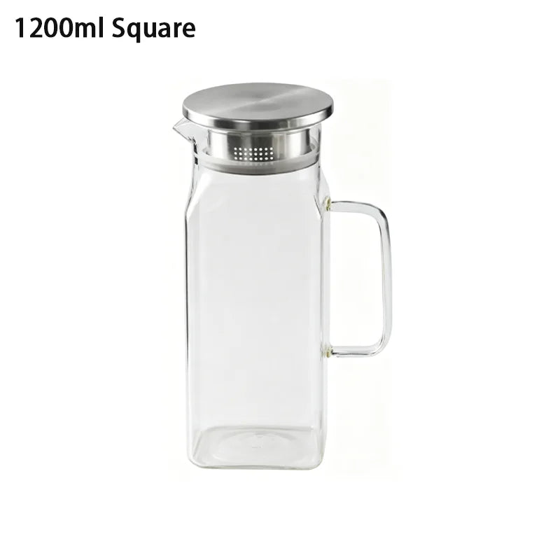 JUSTINLAU 1.2/2L Cold Water Jug High Borosilicate Glass Water Pitcher for Steamed Juice Fruit& Iced Tea Home Kitchen Accessories