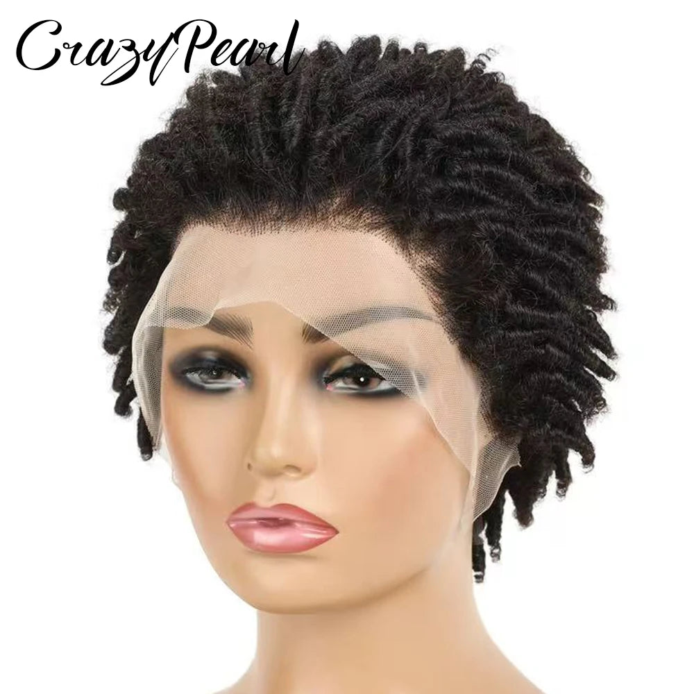 Short Pixie Cut Dreadlocks Wigs Natural Color Afro Twists Dreadlocks Lace Frontal Wig Faux Locs Braided Hair Replacement Wigs