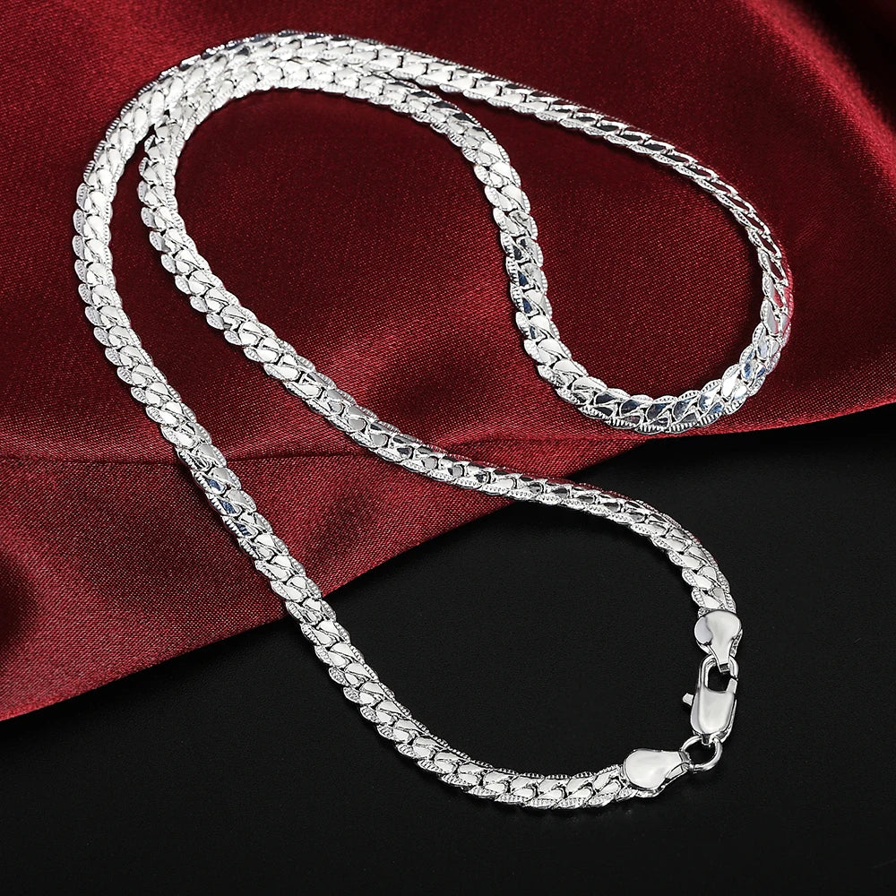 Hot 925 Sterling Silver 6mm Side Chain 16/18/20/22/24 Inch Necklace For Women Man Fashion Wedding Engagement Jewelry Gifts