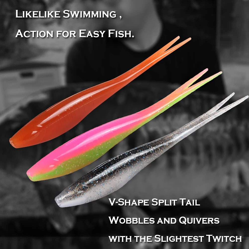 JOHNCOO 3pcs Floating Drop Shotting Soft Bait Fishing Lure 180mm V-shape Split Tail Swimbait Worm Topwater 18g