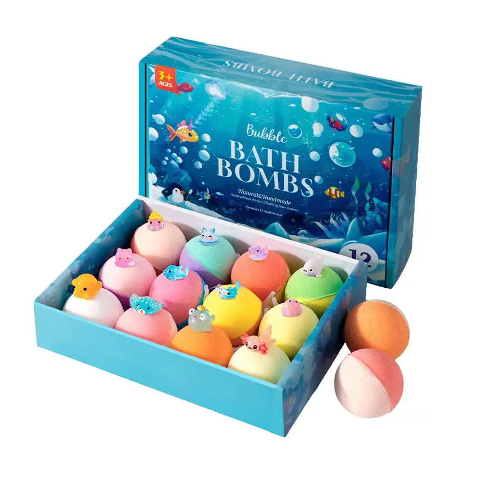 12PCS Flower Fruit Sea Salt Bubble Ball Bath Set with Surprise Toy,Kid Bath Gift Ocean gentle & safe Bath Bubble Ball Set ﻿