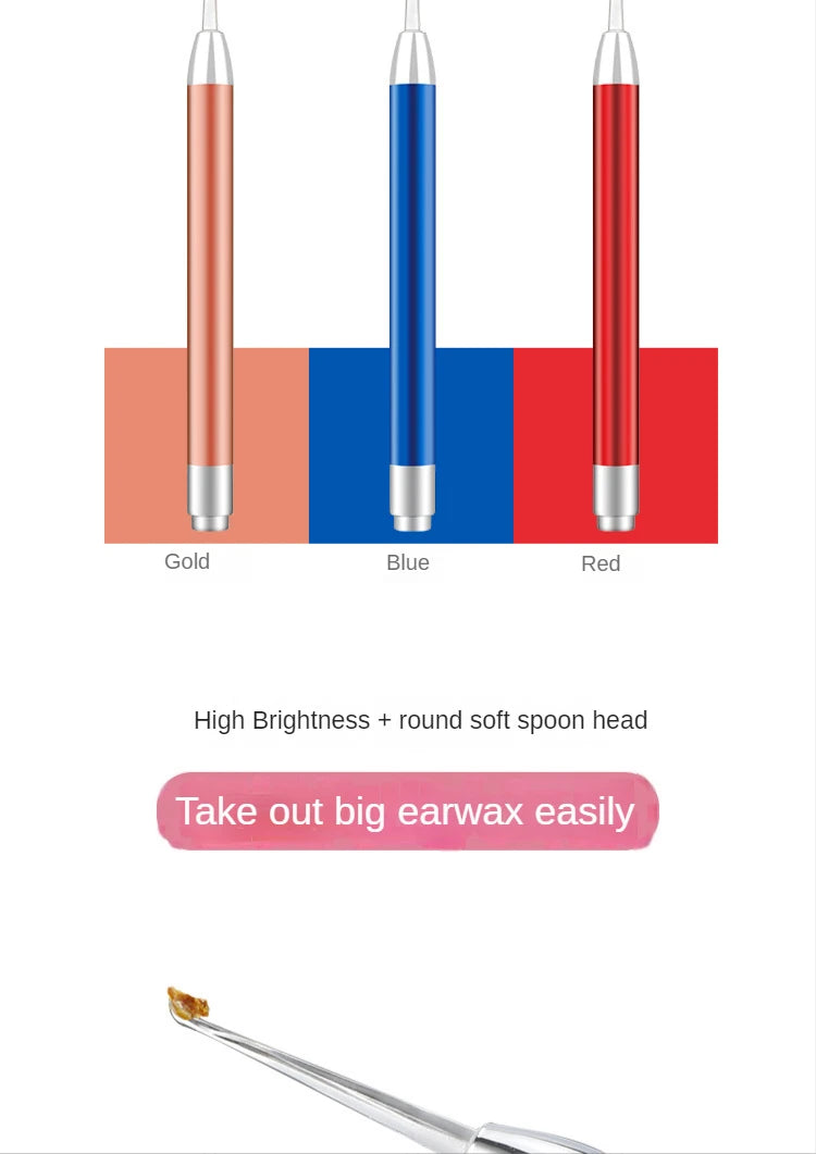 LED FlashLight Earpick Baby Ear Cleaner Endoscope Penlight Spoon Cleaning Ear Curette Light Spoon with Magnifier Ear Wax Removal