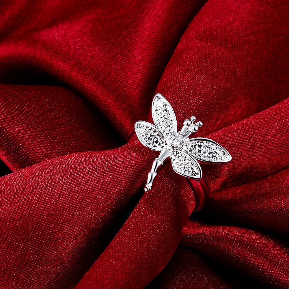 Charm fine 925 Sterling Silver noble Zircon Pretty Dragonfly Rings For Women Fashion Wedding Party Jewelry Christmas gifts