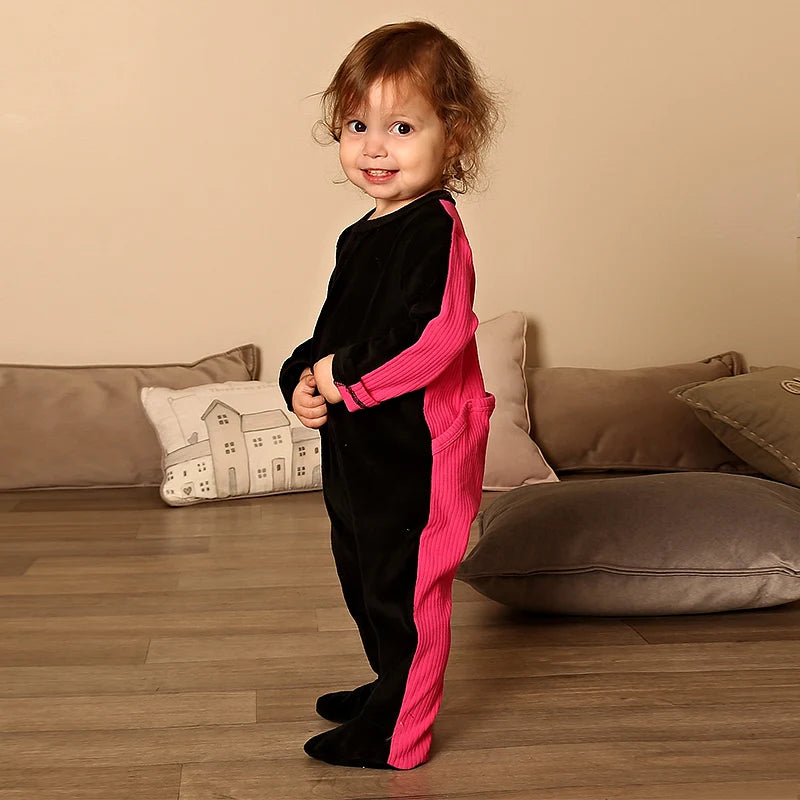 Baby Romper Footies Black Velour Back Ribbed Kids Clothes Long Sleeves Ribbed Overalls Baby Boy and Girls Clothes Winter Romper