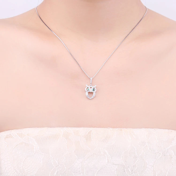 JewelryPalace Owl Simulated Nano Emerald 925 Sterling Silver Pendant Necklace for Woman Gemstone Fine Jewelry Without Chain