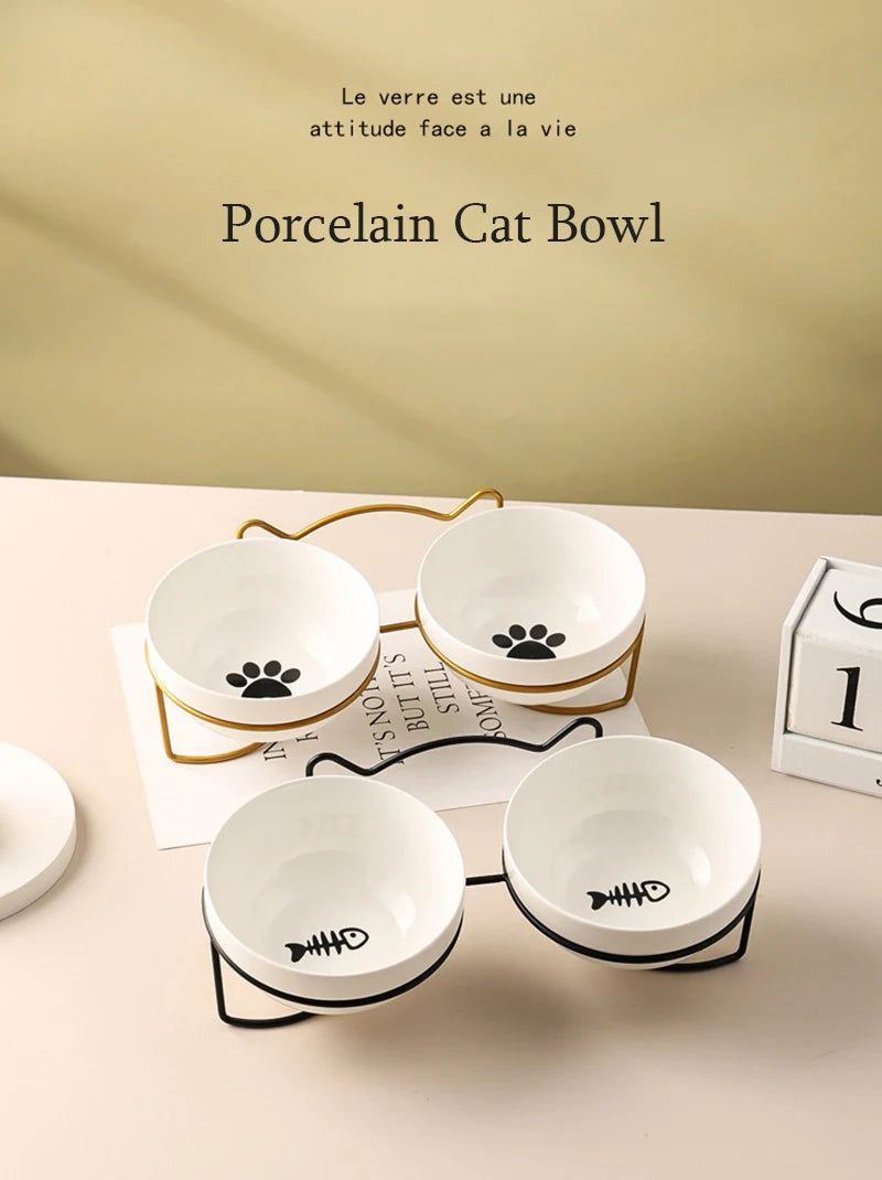 500ML Pet Ceramic Bowl Kitten Puppy Ceramic Bowl Water Feeder Cat Food Feeding Dish Dispenser with Raised Stand Cat Accessories