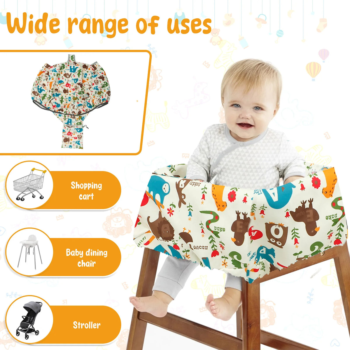 Baby Shopping Cart Seat Cover Polyester Waterproof Carton Style Baby Safety Cart Cover Comfortable Children Anti-Dirty Seat Pad