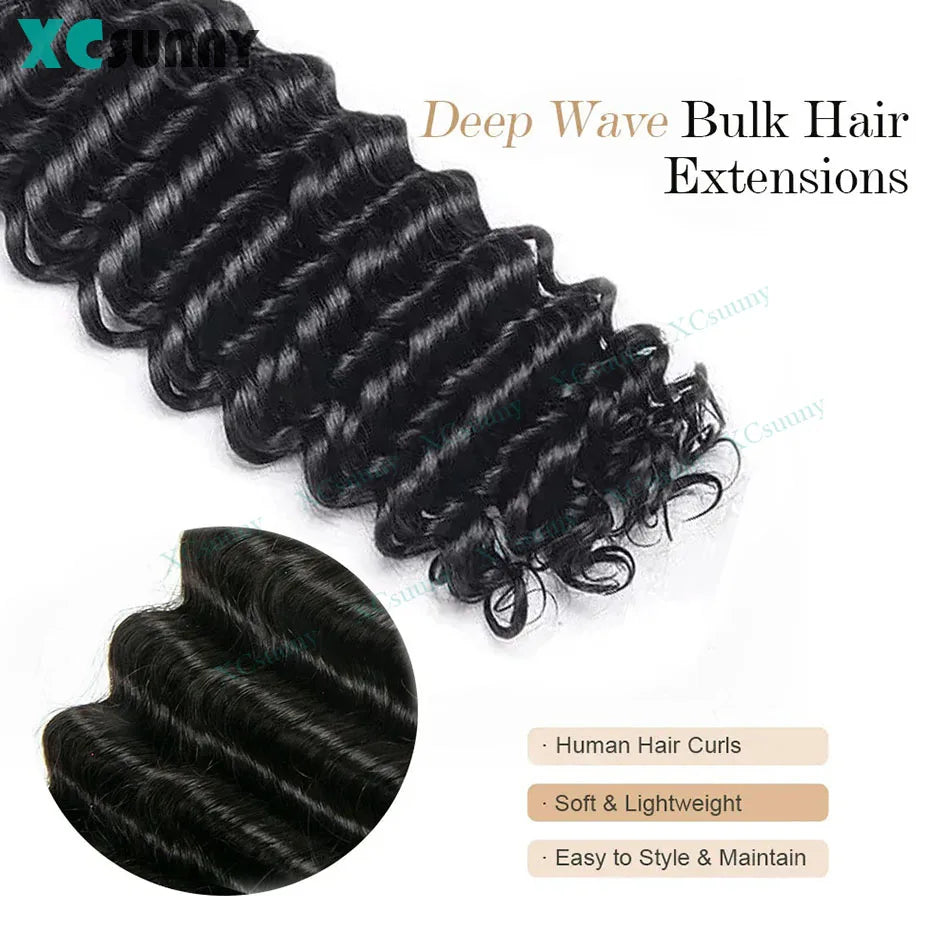 Bulk Human Hair Deep Wave For Braiding Deep Curly No Weft Double Drawn Bulk Human Hair For Boho Braids Color 30 99j Available