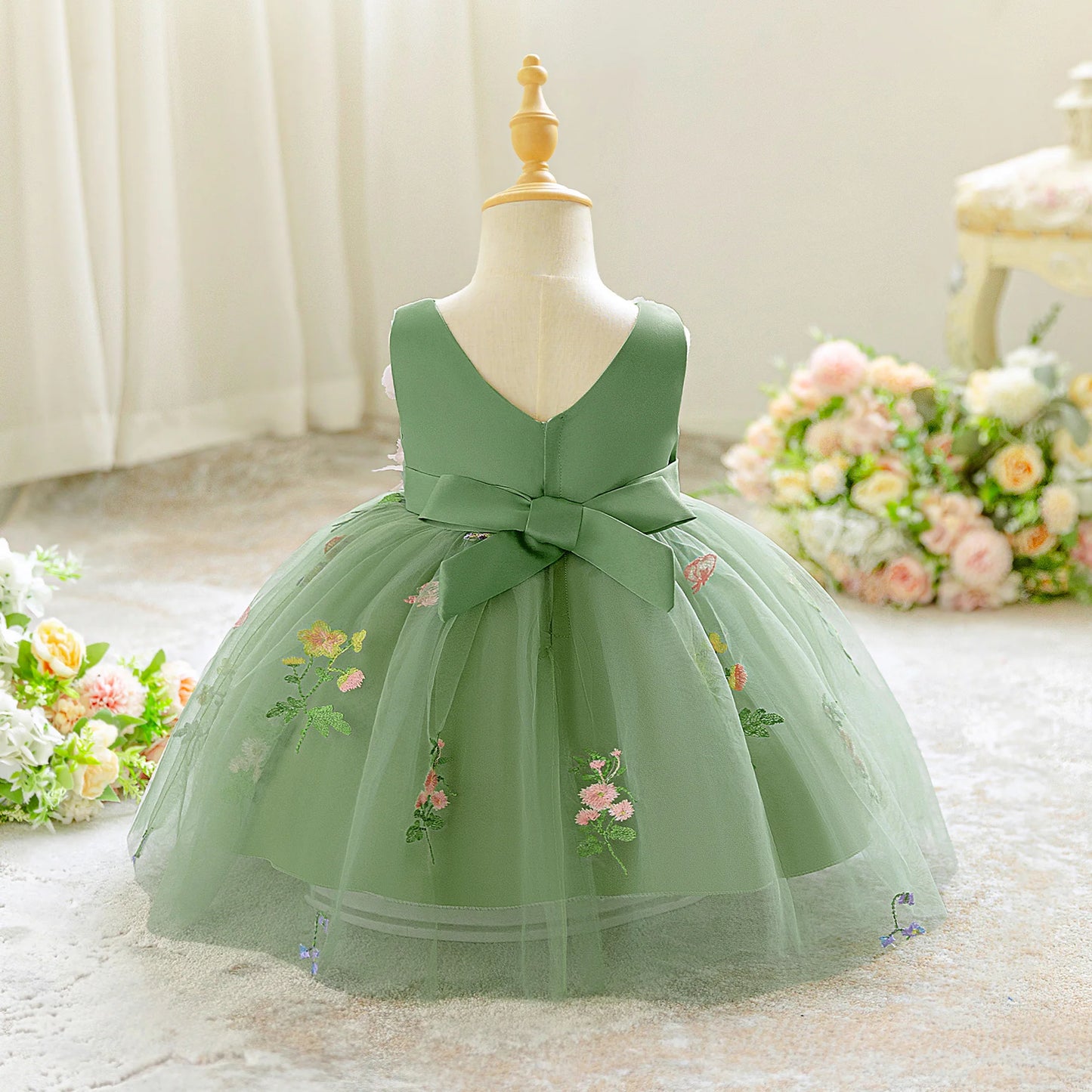 Summer Flower Party Baby Girls Dress Toddler Tulle 1st Birthday Princess Bridesmaid Wedding Dress Girl Baptism Evening Prom Gown