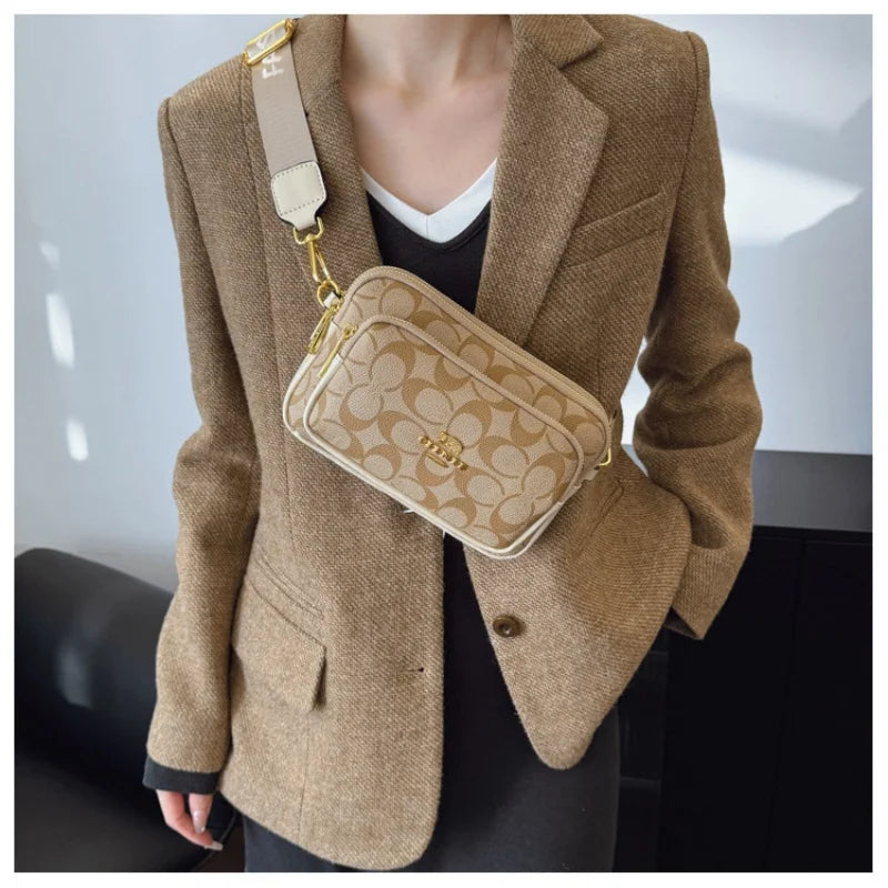 Luxury Women Vintage Pattern Camera Bag Wide Adjustable Strap Crossbody Handbag Multi Pockets Fashion Daily Small Shoulder Messe
