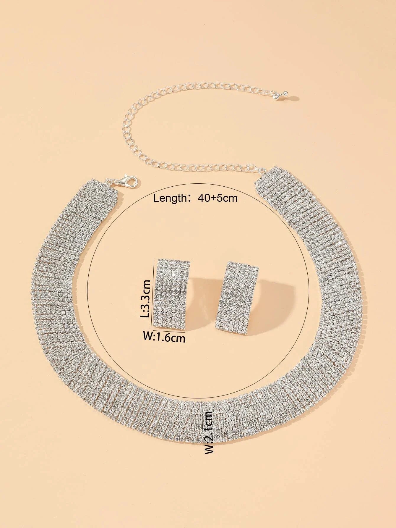 3pcs Women's Jewelry Set Rhinestone Earrings Necklace New Wedding Party Luxury Fashion Accessories-4068