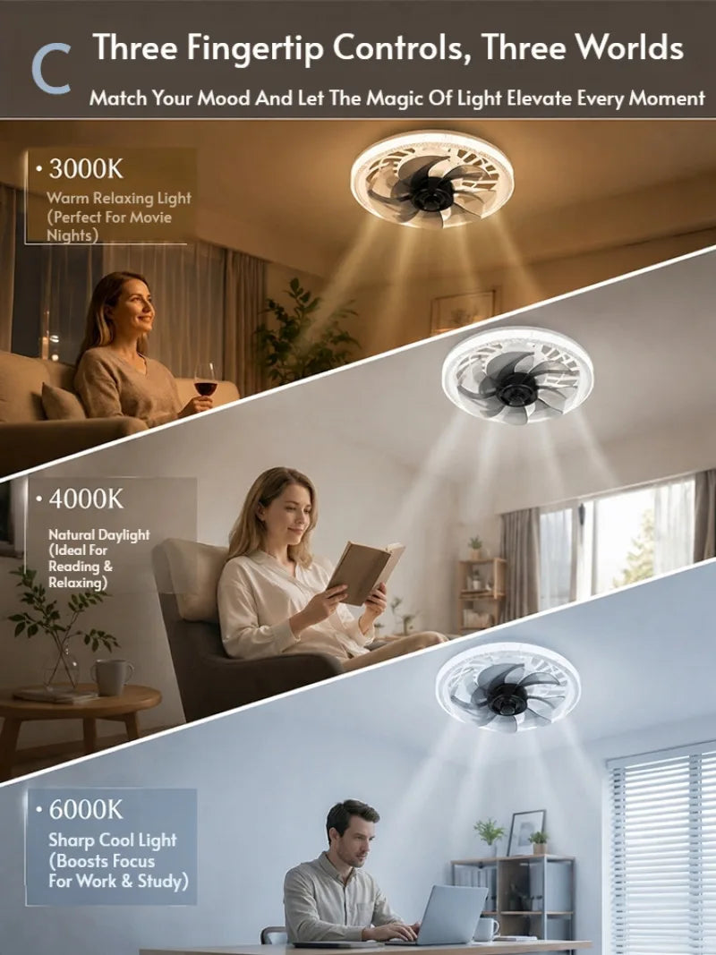 Led Fan Light Smart Remote Control Ceiling Fan With Light E27 For Living Room Converter Base Dimmable 4 Adjustable Wind Speed