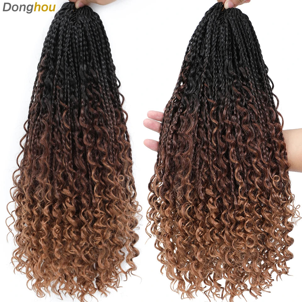 14 18 24 Inch Boho Box Braids Crochet Braids Curly Ends 1B 30 27 #4 Bug 8 Colors Ombre Goddess Bohemian Box Braids Crochet Hair