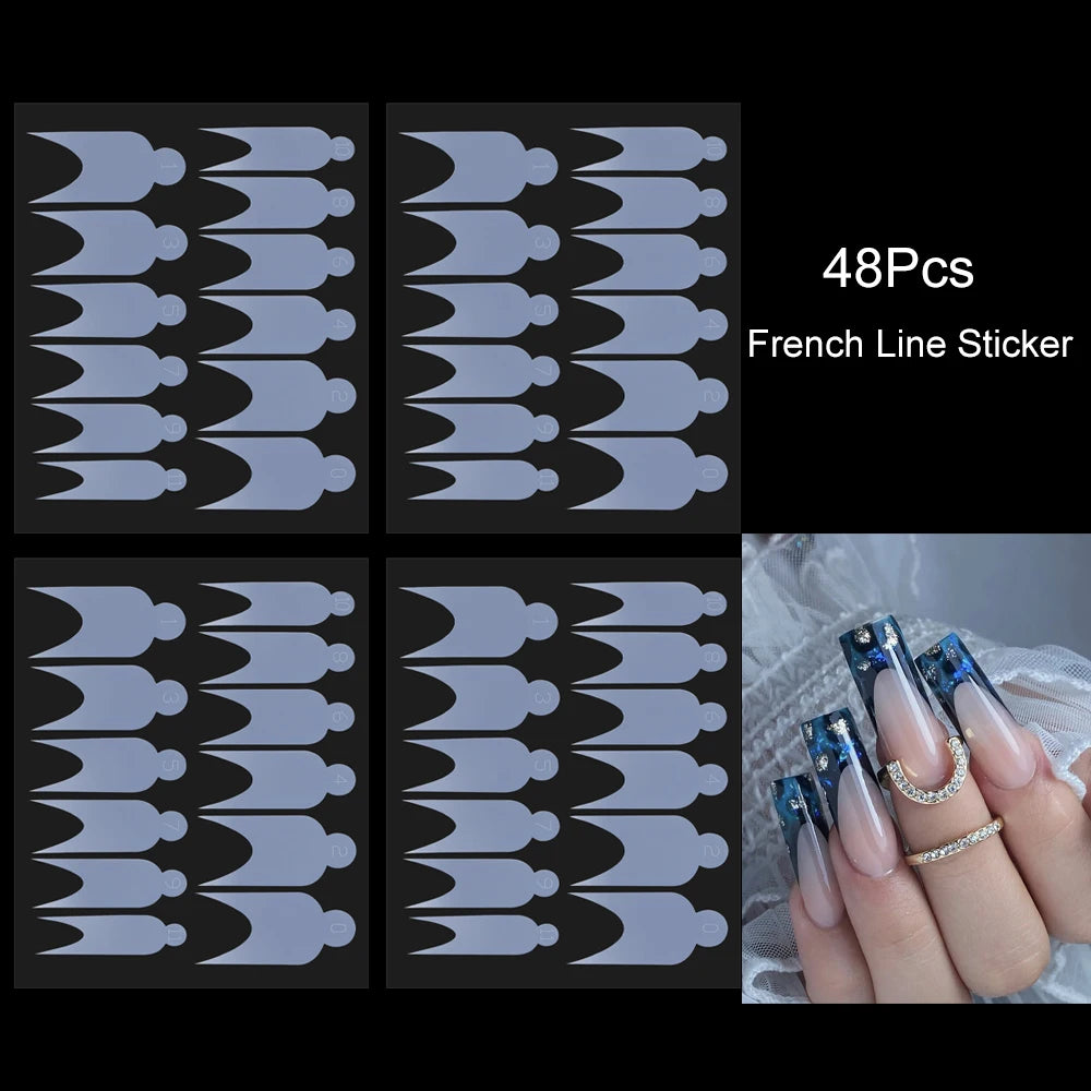 48Pcs French Silicone Pads for Dual Nail Forms False Tips Quick Building French Nails Mold Soft Silicone Pads Manicure Tools