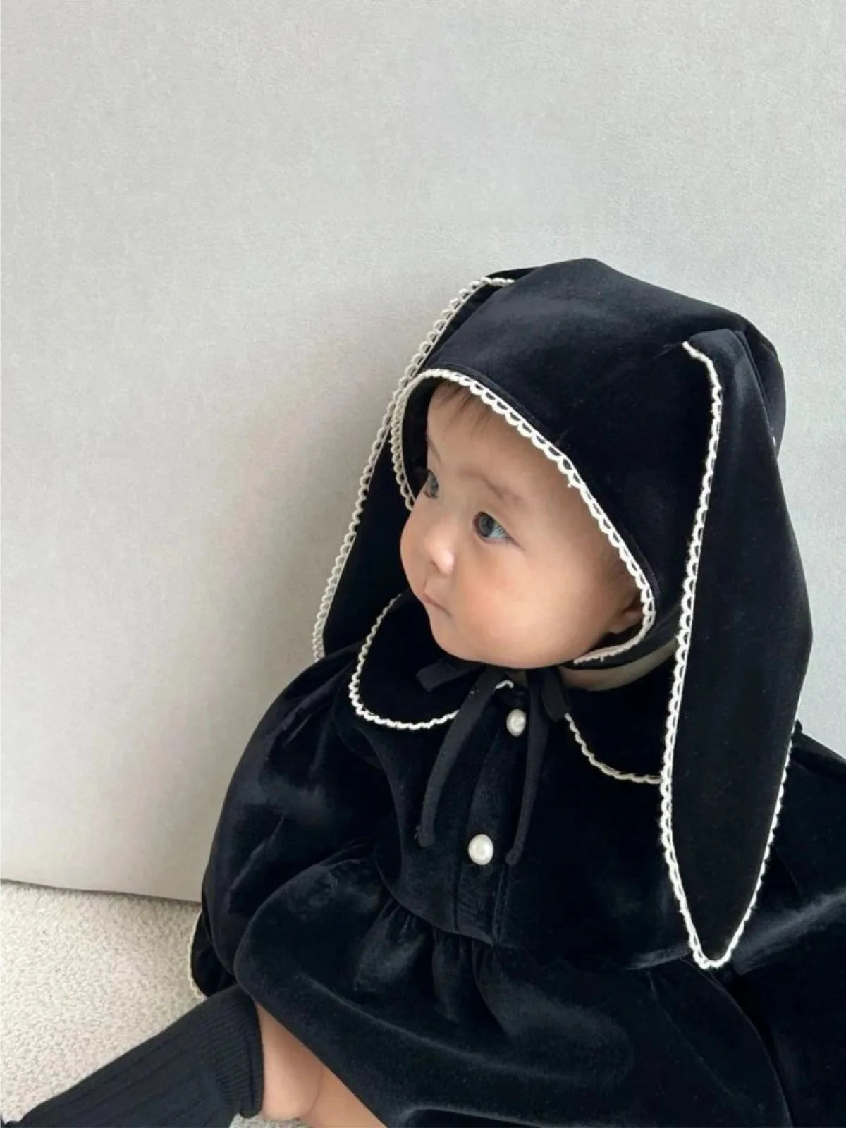 2025 Winter New Baby Girl Long Sleeve Warm Bodysuit + Cute Rabbit Hat 2pcs Set Toddler Girl Fleece Jumpsuit Infant Clothes