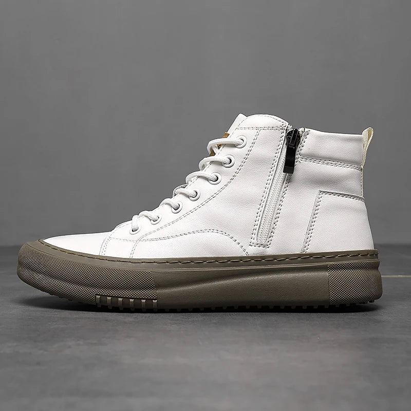 2024 Men's Spring and Autumn White Sneakers, New Trendy Versatile High-Top Sneakers, Summer Fashionable Casual Men's Shoes, Breathable and Wear-Resistant Sneakers
