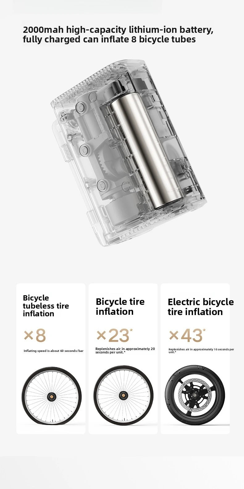 Mijia 2000mAh 150psi Portable Electric Air Pump Multitool Tire Pressure Detection Inflator for Car Bike