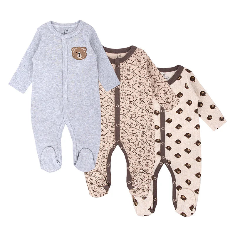 3Pcs Newborn Cotton Jumpsuit Baby Cute Bear Romper Spring Autumn Infants Loungewear Foot Wrap Crawl Suit Toddler Onesie Clothes