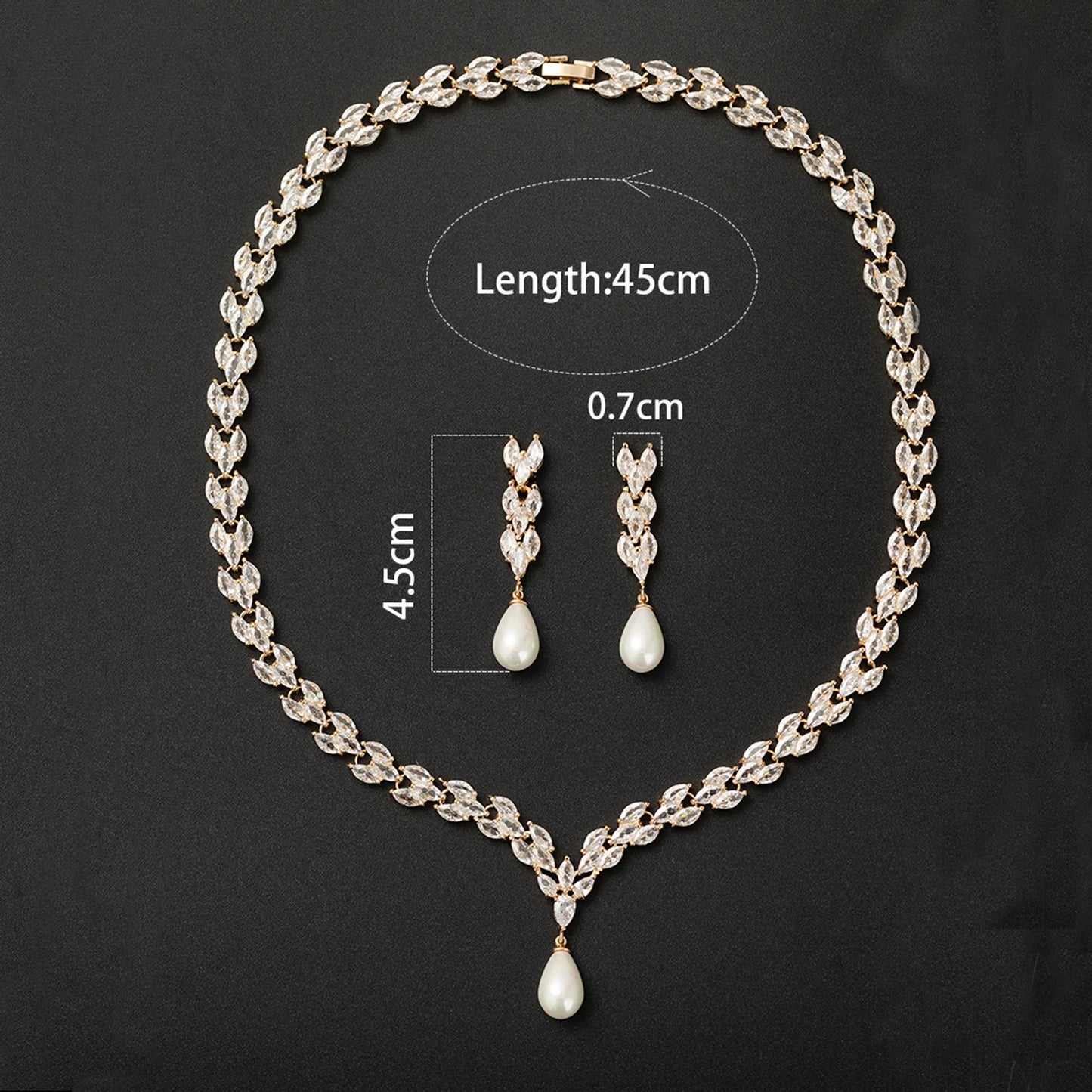 Luxury Zircon Jewelry Set For Women Pearl Pendant Necklace Earring Set For Wedding Bride Prom Party Necklace Accessories Gifts