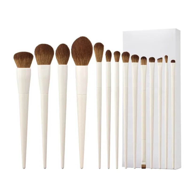 14Pcs Makeup Brush Set White Wooden Handle Synthetic Foundation Brush Powder Contour Eyeshadow Liner Blending Highlight