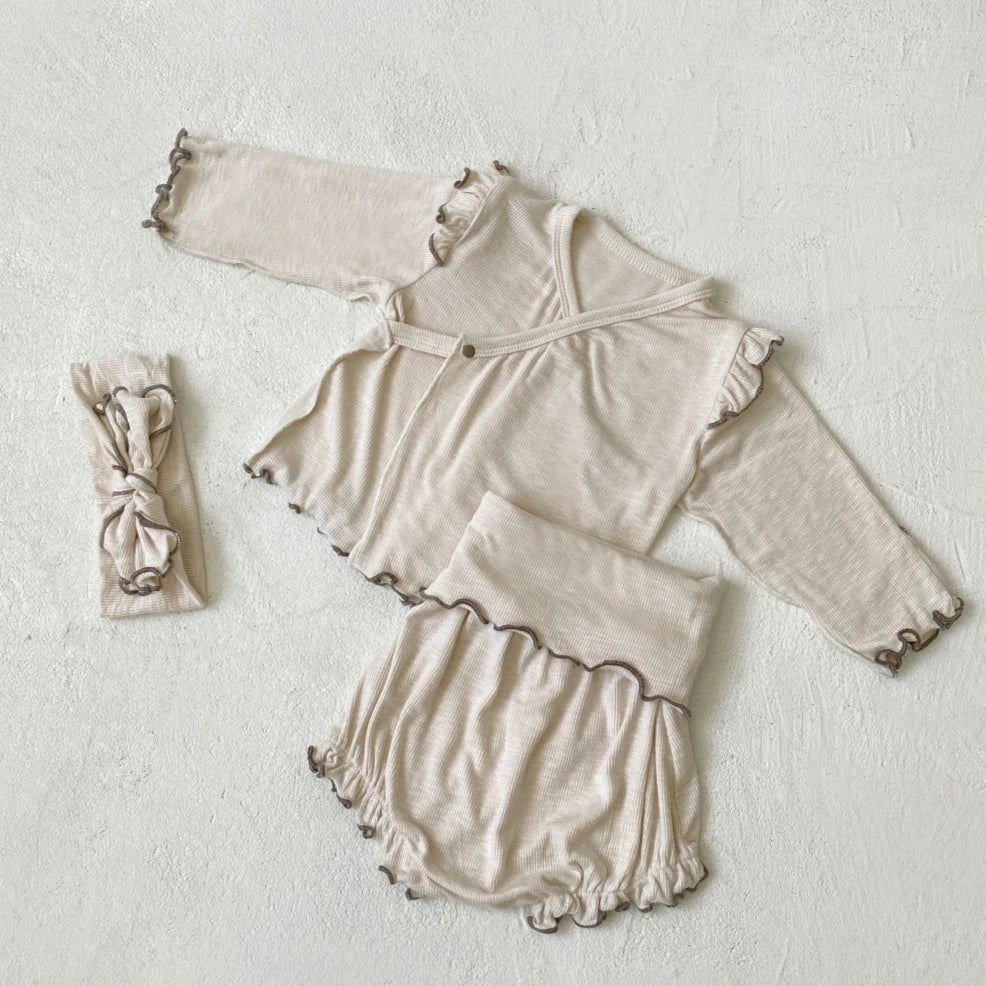 6738 Baby Clothing Set 2025 Autumn New Baby Girl's Home Suit Flying Sleeve Top+High Waist Belly Shorts Pajamas Set